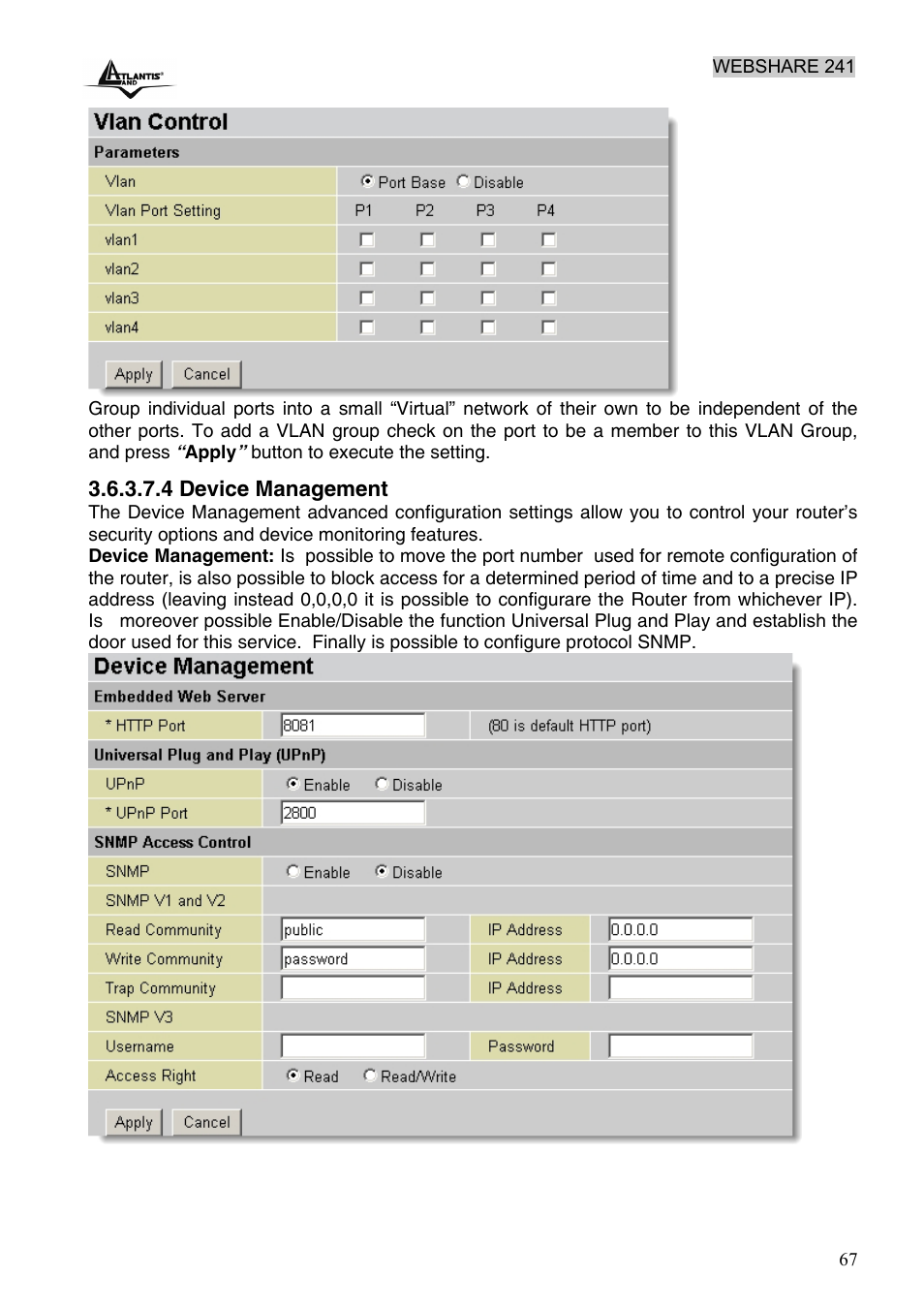 Atlantis Land WebShare 241 ROUTER ADSL2+ A02-RA241 User Manual | Page 73 / 82