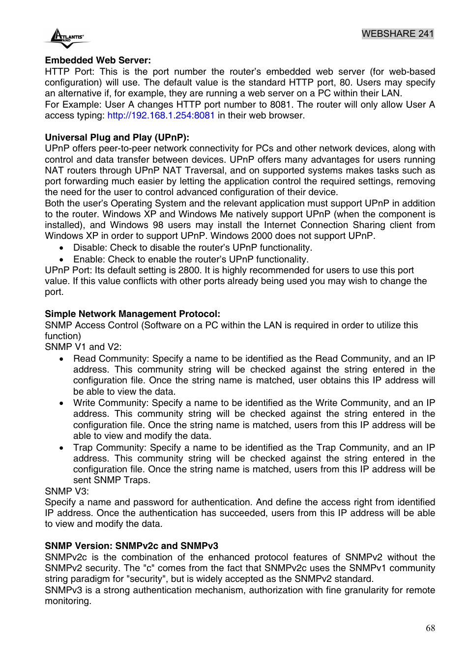 Atlantis Land WebShare 241 ROUTER ADSL2+ A02-RA241 User Manual | Page 74 / 82