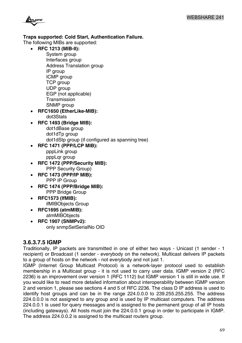 Atlantis Land WebShare 241 ROUTER ADSL2+ A02-RA241 User Manual | Page 75 / 82