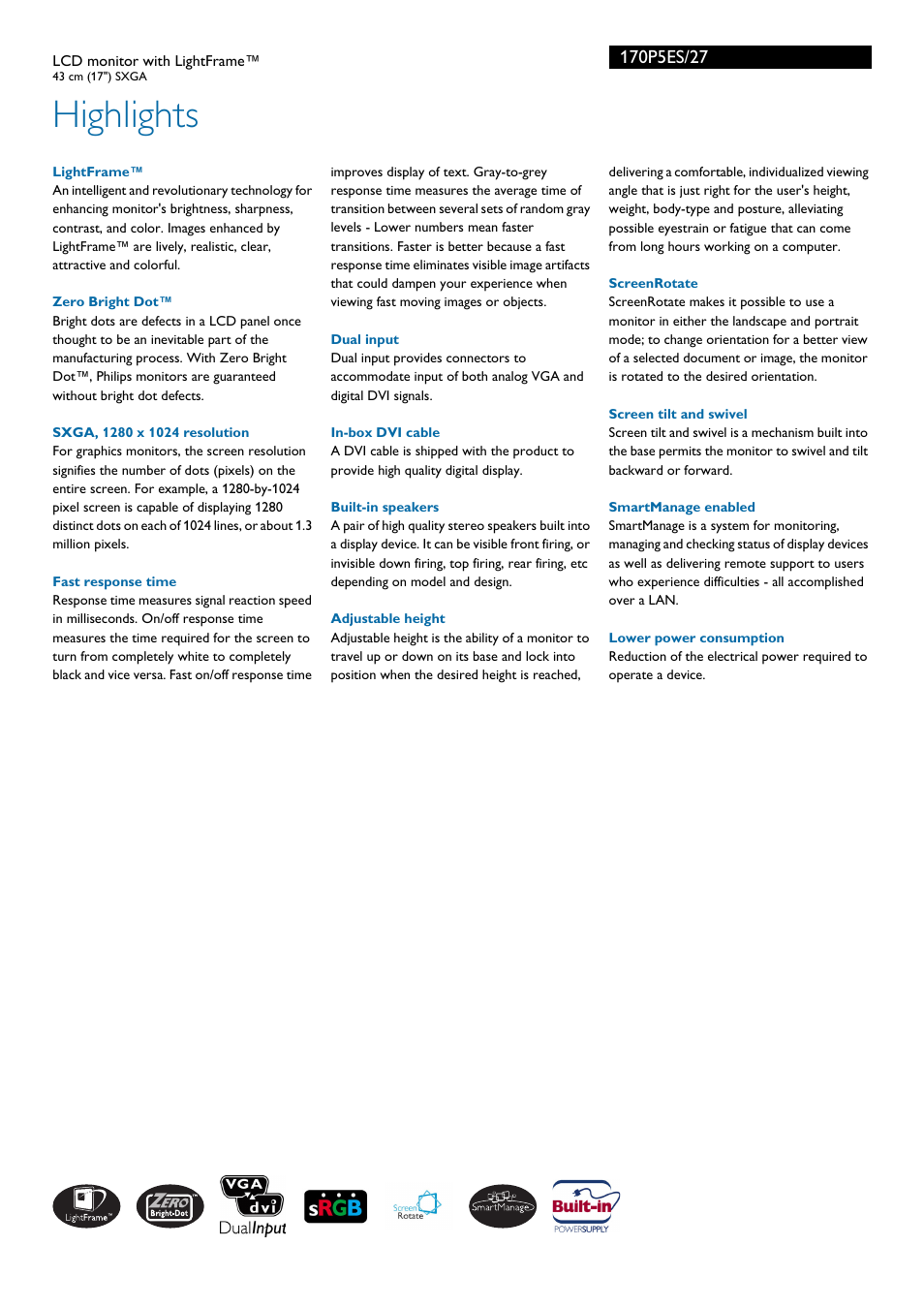 Highlights | Philips 170P5ES-27 User Manual | Page 2 / 3