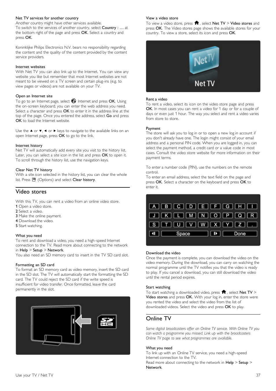 Video stores, Online tv | Philips 32PFL9705H-12 User Manual | Page 37 / 92