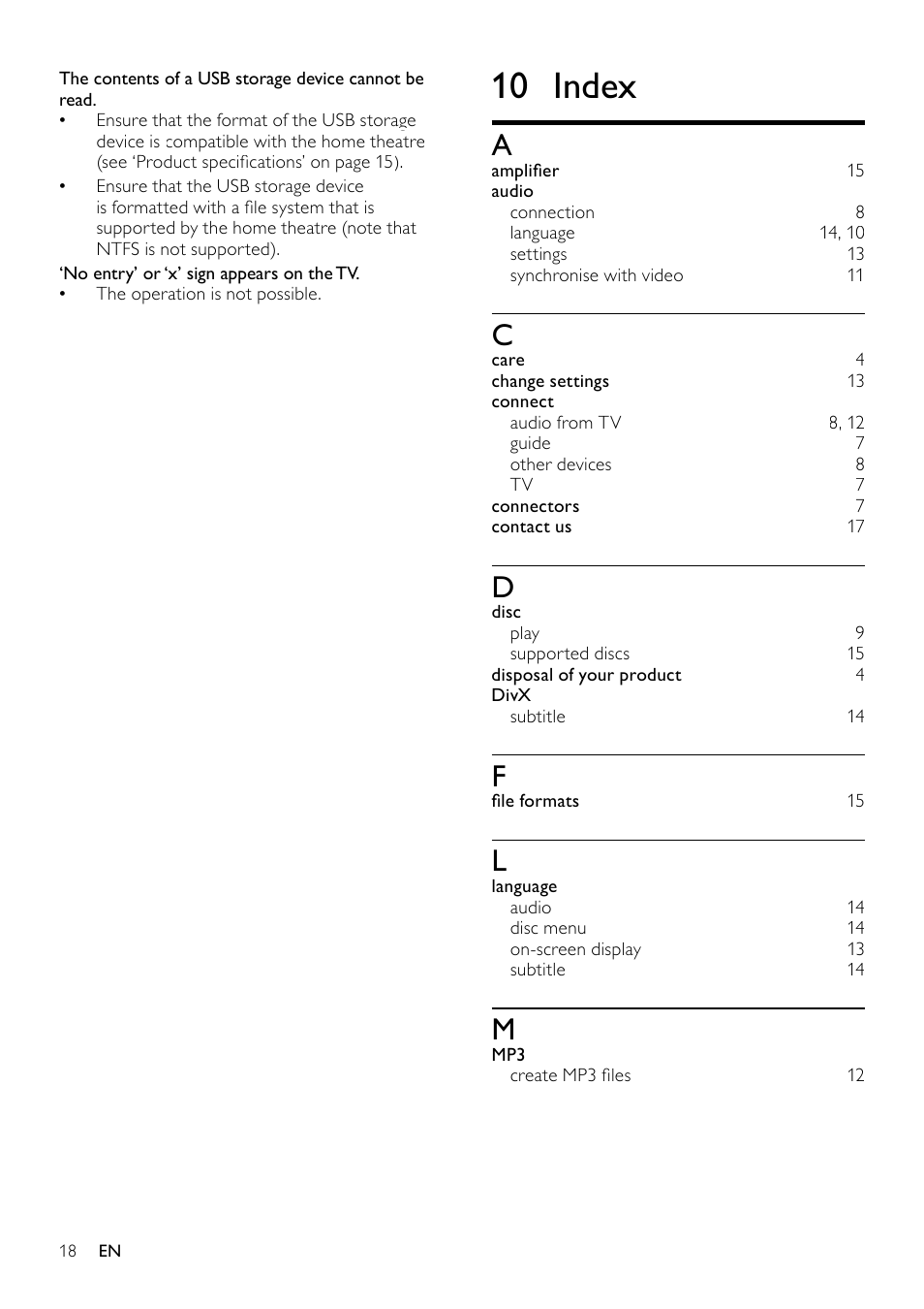 10 index | Philips HTS3530-05 User Manual | Page 20 / 24