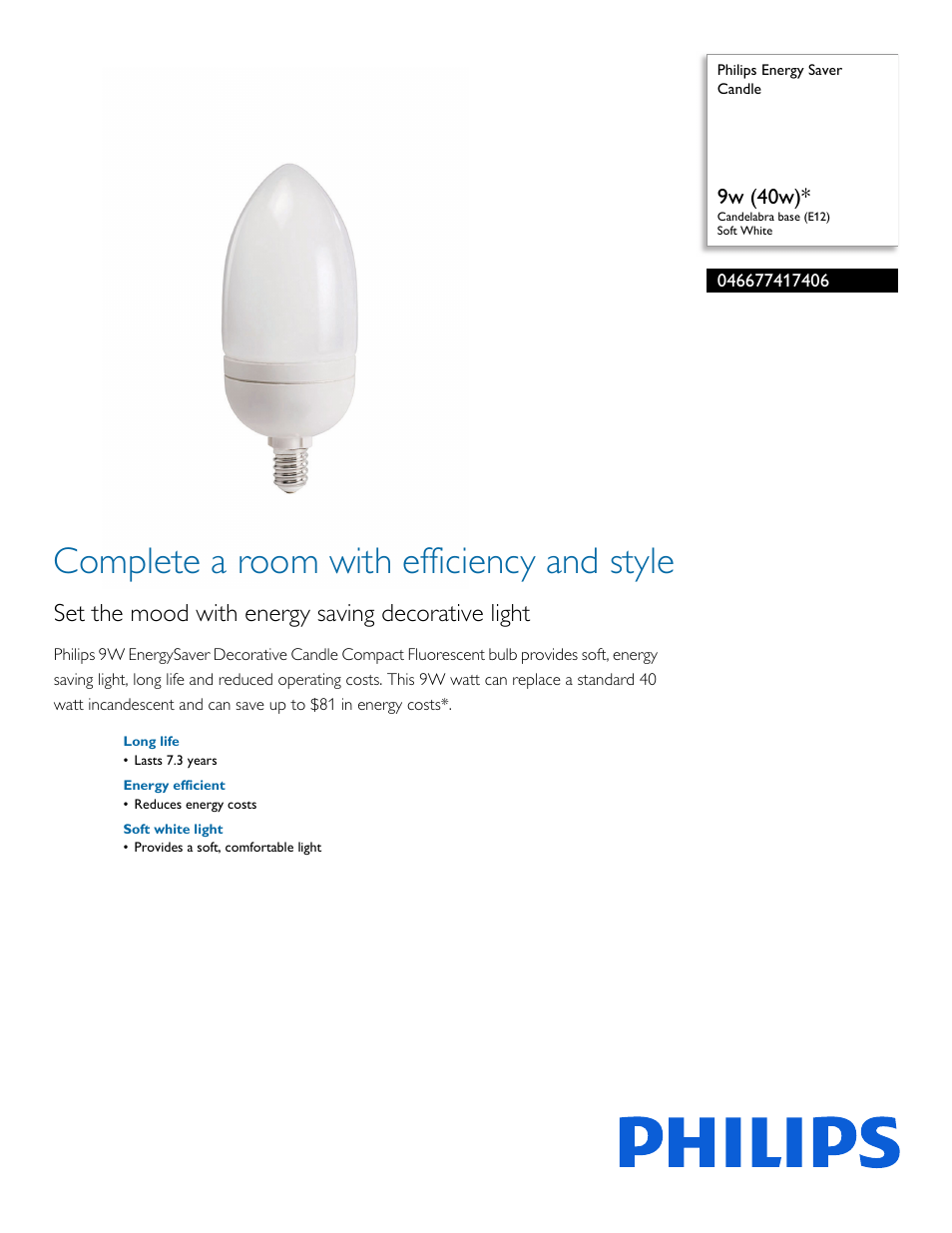 Philips 046677417406 User Manual | 2 pages