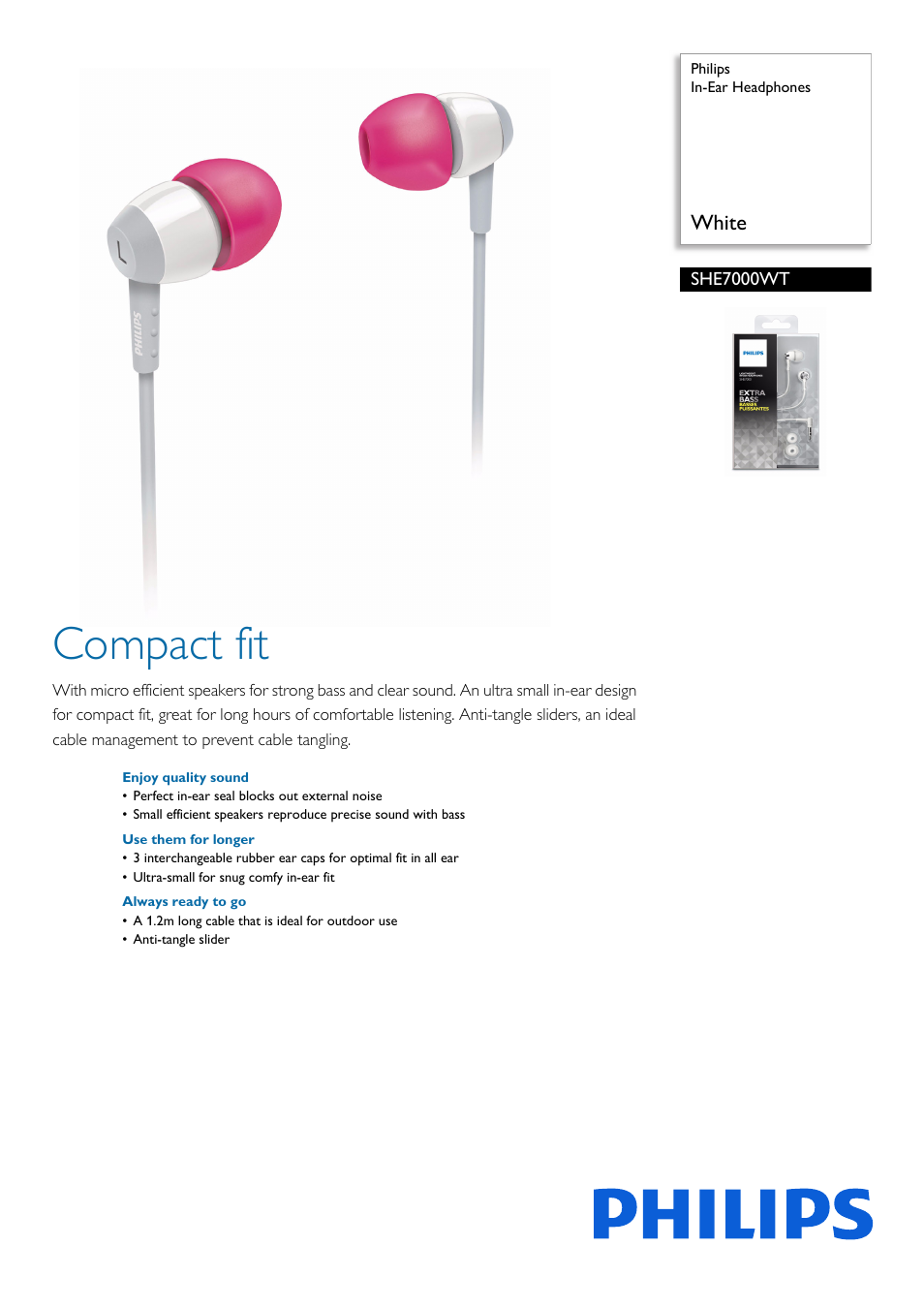 Philips SHE7000WT-28 User Manual | 2 pages