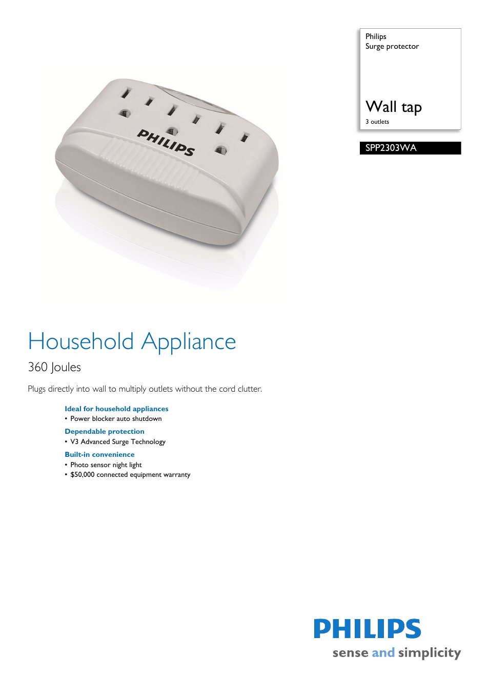 Philips SPP2303WA-17 User Manual | 2 pages