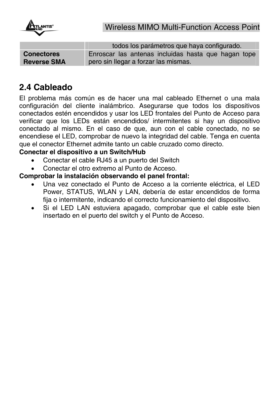 4 cableado, Wireless mimo multi-function access point | Atlantis Land A02-AP2-W54M_MS01 User Manual | Page 15 / 60