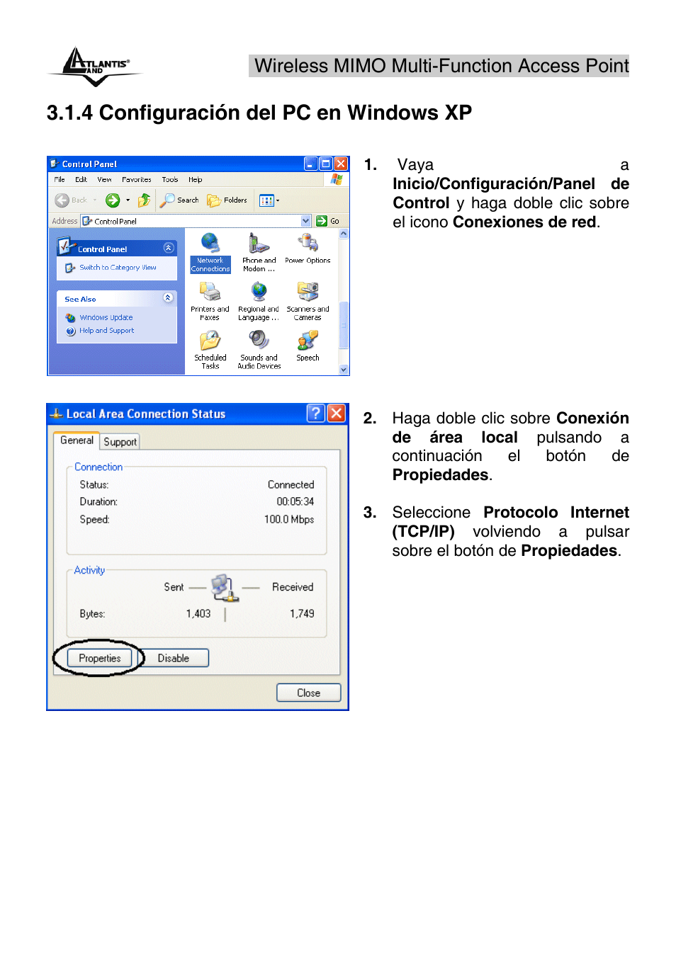 4 configuración del pc en windows xp, Wireless mimo multi-function access point | Atlantis Land A02-AP2-W54M_MS01 User Manual | Page 22 / 60