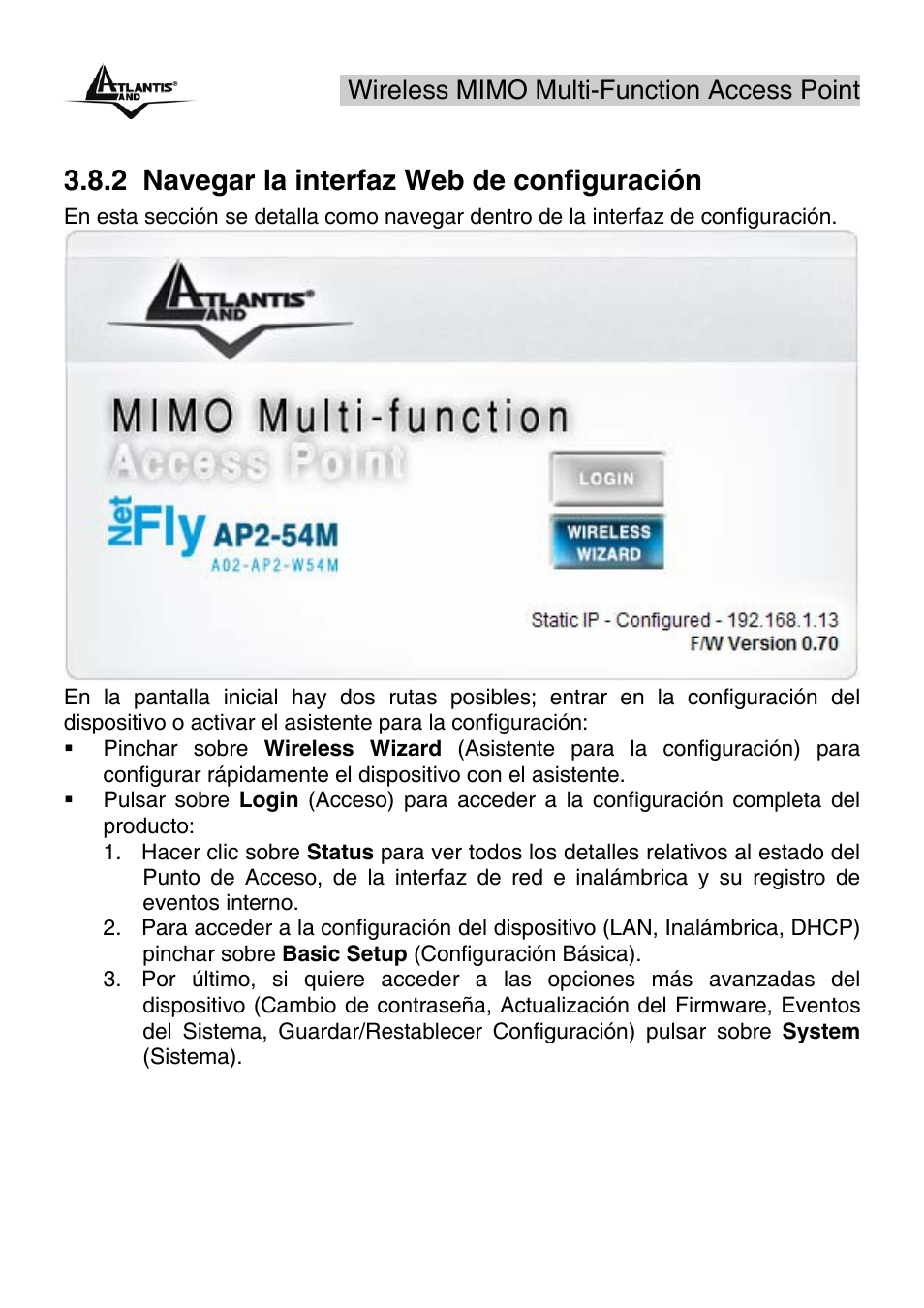 2 navegar la interfaz web de configuración, Wireless mimo multi-function access point | Atlantis Land A02-AP2-W54M_MS01 User Manual | Page 28 / 60
