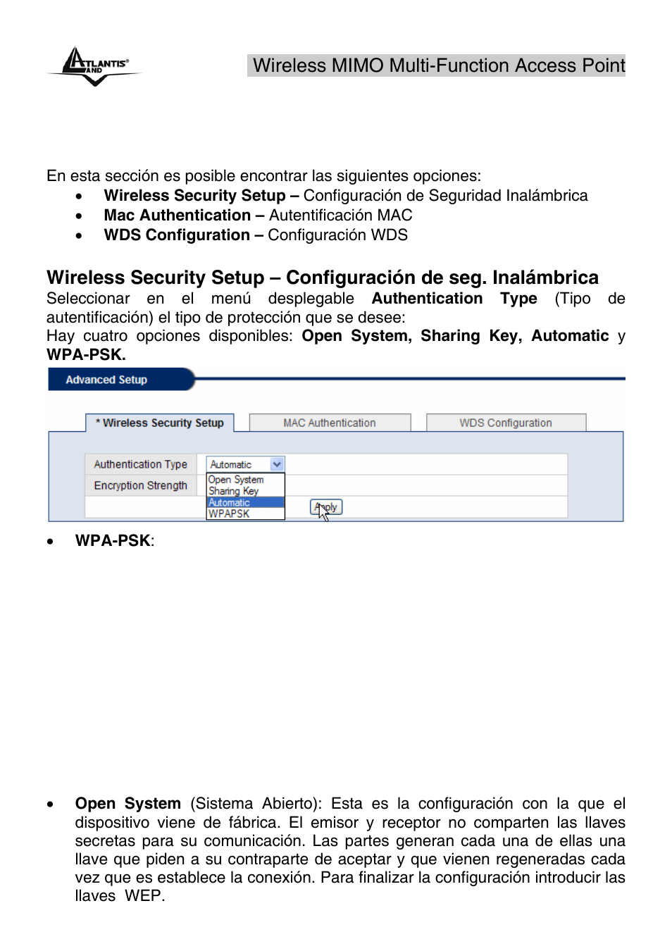 4 wireless advanced setup – configuración avanzada | Atlantis Land A02-AP2-W54M_MS01 User Manual | Page 40 / 60