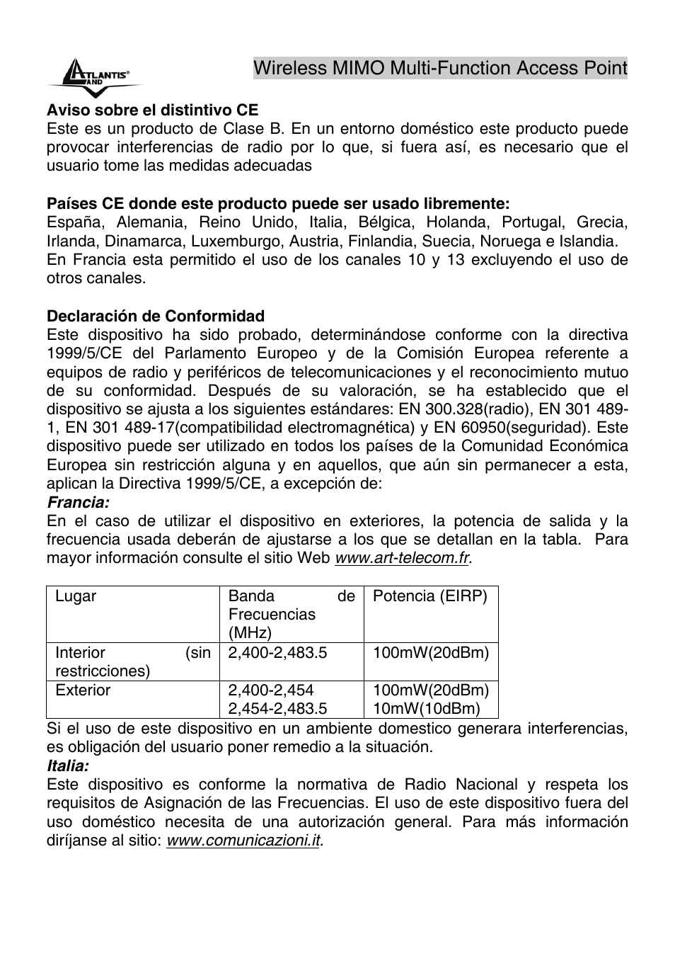 Wireless mimo multi-function access point | Atlantis Land A02-AP2-W54M_MS01 User Manual | Page 5 / 60
