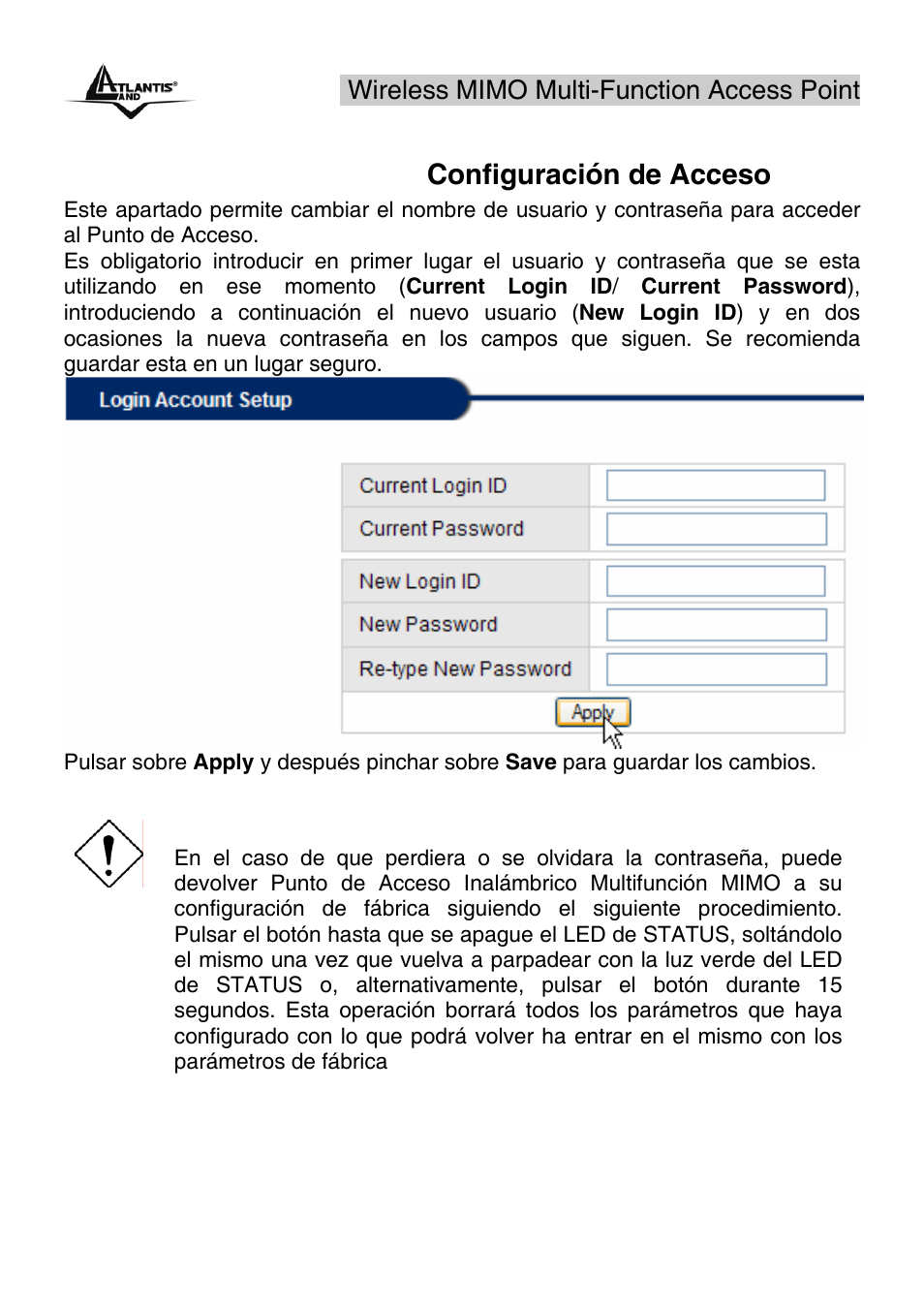 2 admin setup – configuración de acceso | Atlantis Land A02-AP2-W54M_MS01 User Manual | Page 52 / 60