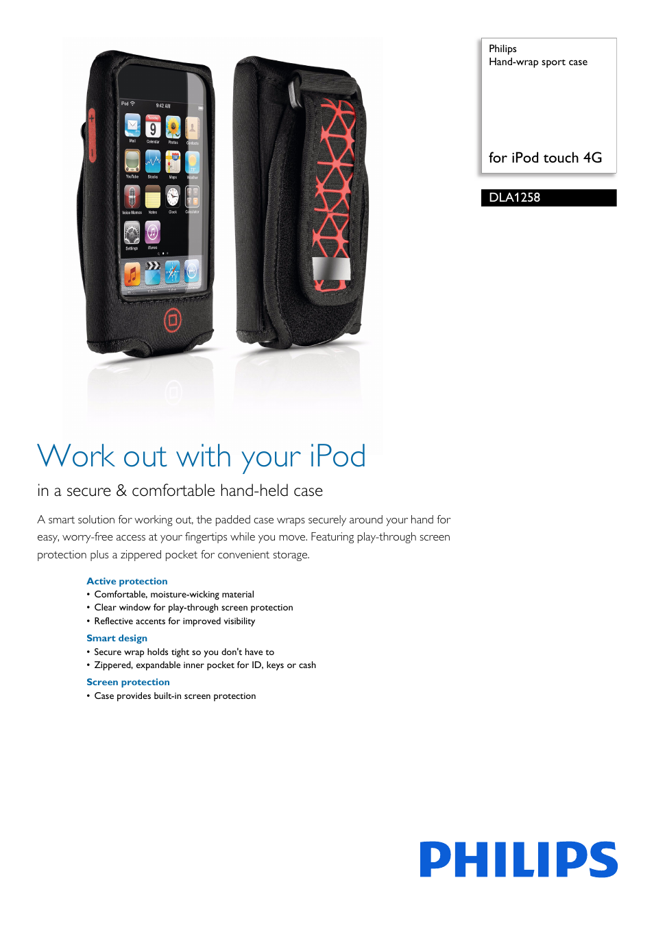 Philips Hand-wrap sport case DLA1258 for iPod touch 4G User Manual | 2 pages