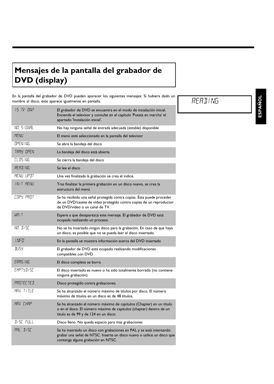 Reading | Philips DVDR615-17B User Manual | Page 105 / 189