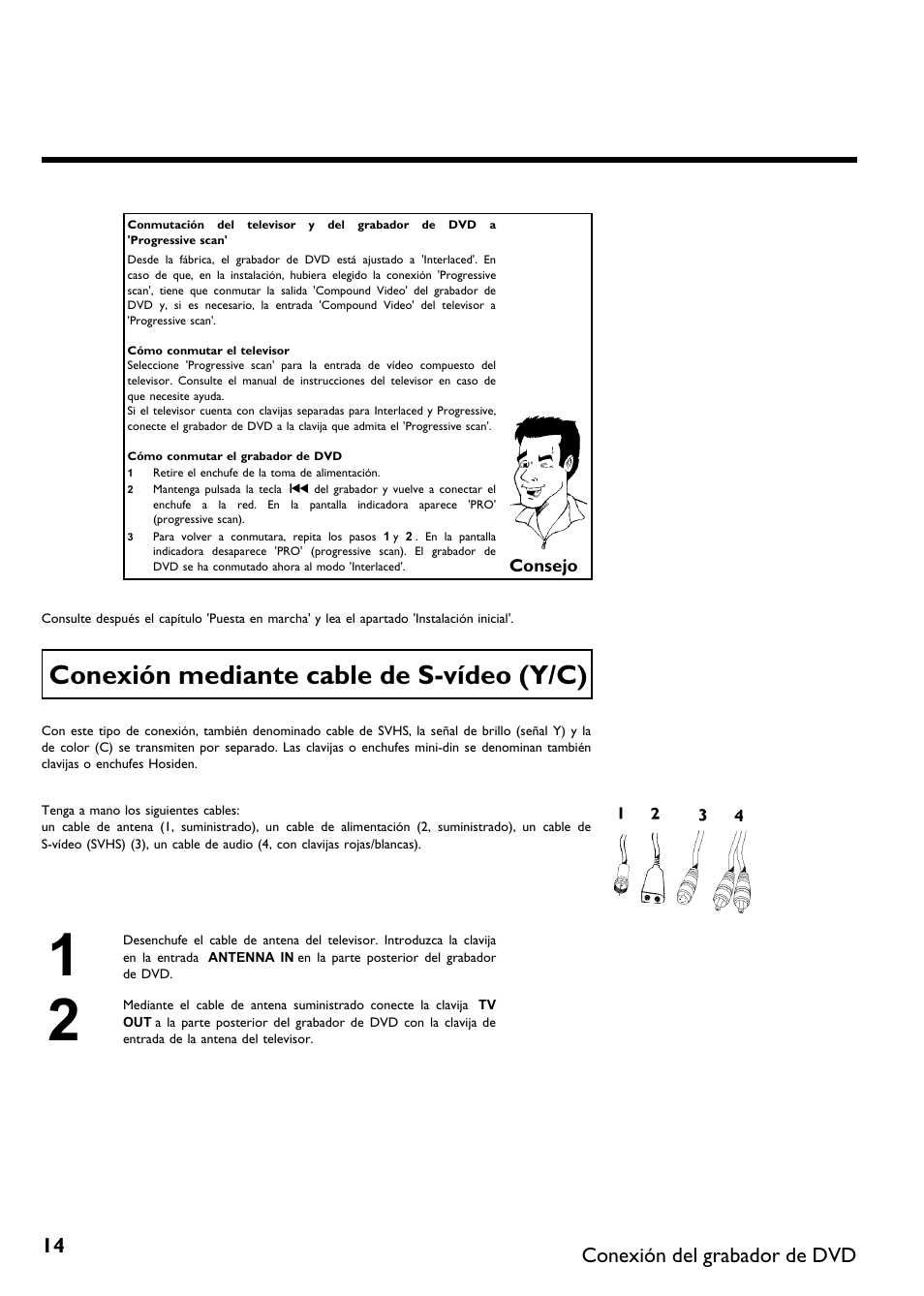 Conexión mediante cable de s vídeo (y/c), Conexión del grabador de dvd | Philips DVDR615-17B User Manual | Page 120 / 189