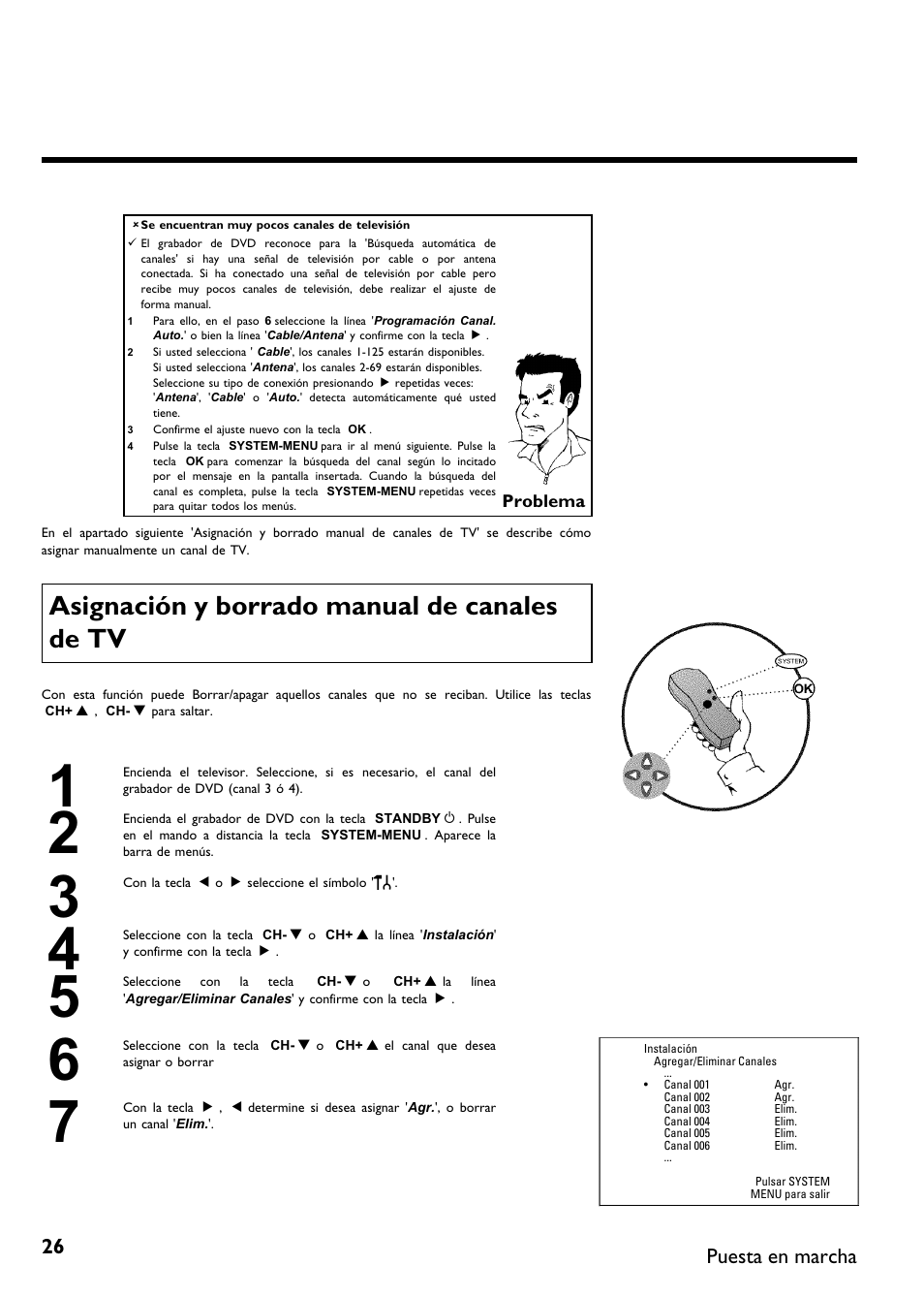 Asignación y borrado manual de canales de tv | Philips DVDR615-17B User Manual | Page 132 / 189