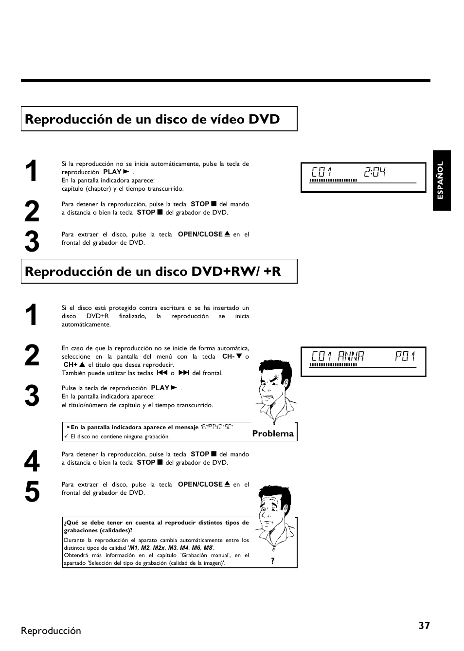 Reproducción de un disco de vídeo dvd, Reproducción de un disco dvd+rw/ +r | Philips DVDR615-17B User Manual | Page 143 / 189