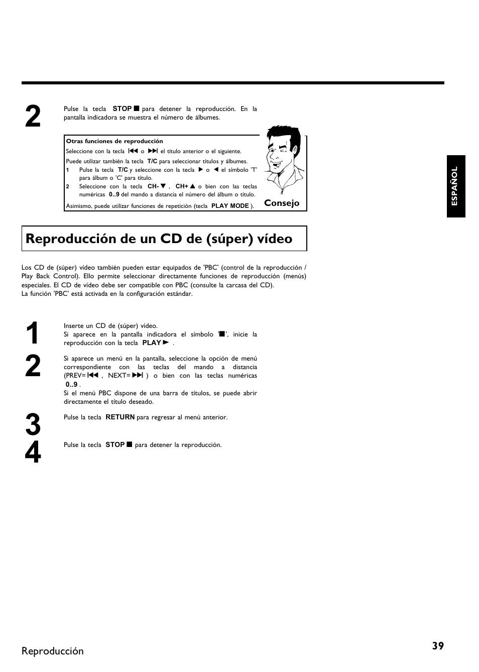 Reproducción de un cd de (súper) vídeo | Philips DVDR615-17B User Manual | Page 145 / 189