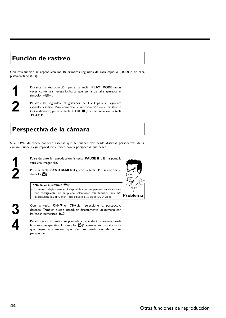 Función de rastreo, Perspectiva de la cámara | Philips DVDR615-17B User Manual | Page 150 / 189