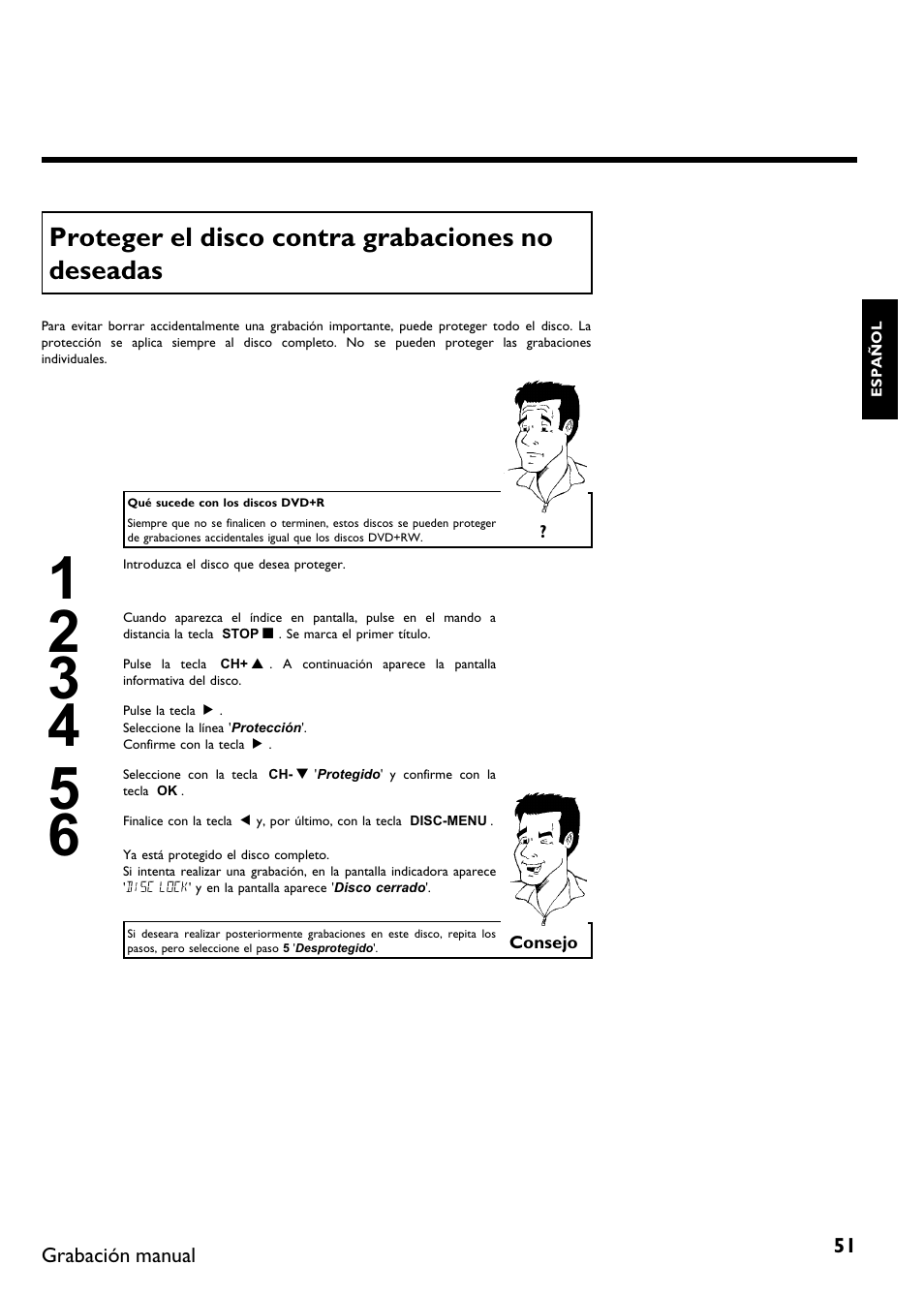 Proteger el disco contra grabaciones no deseadas | Philips DVDR615-17B User Manual | Page 157 / 189