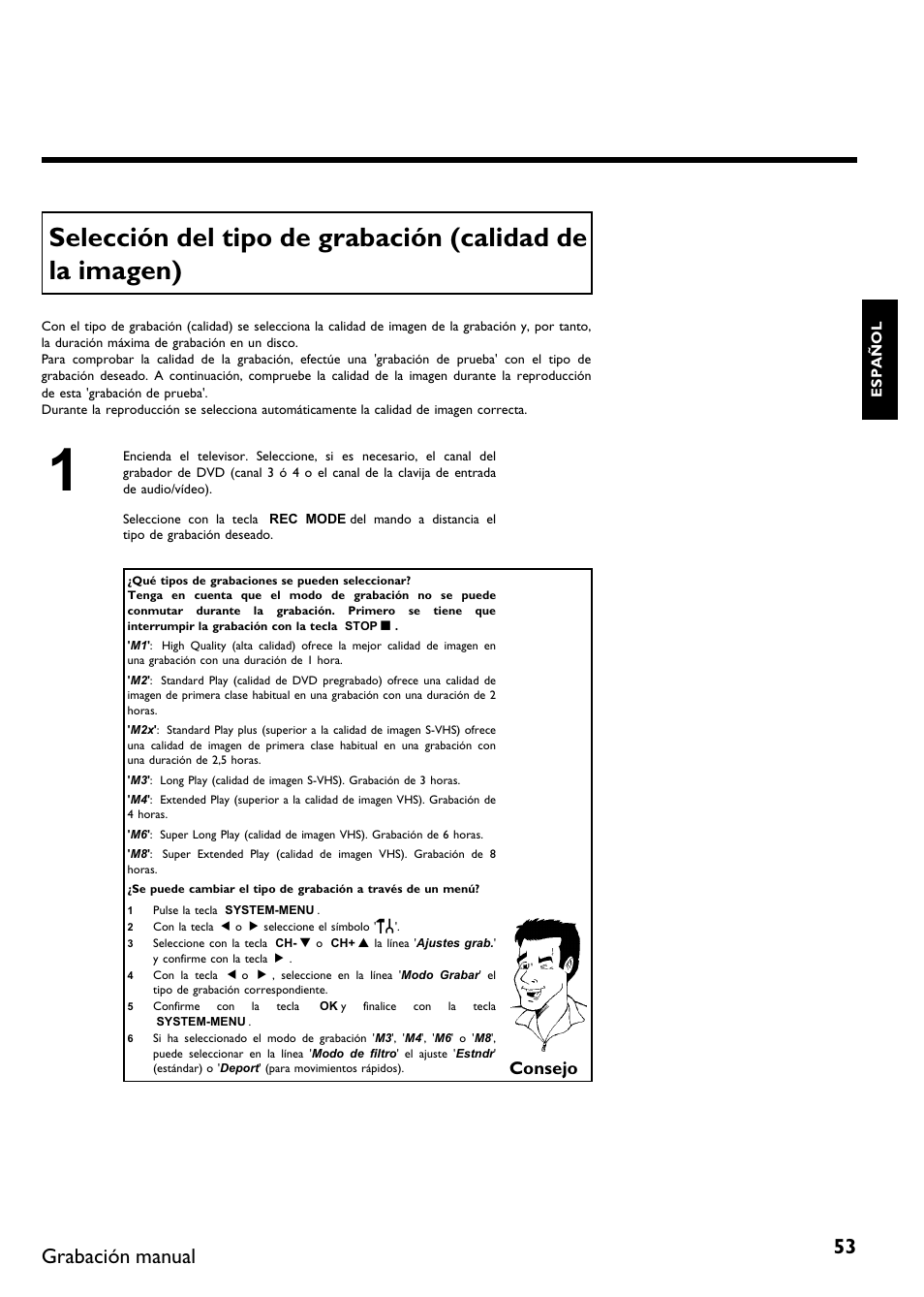 Grabación manual, Consejo | Philips DVDR615-17B User Manual | Page 159 / 189