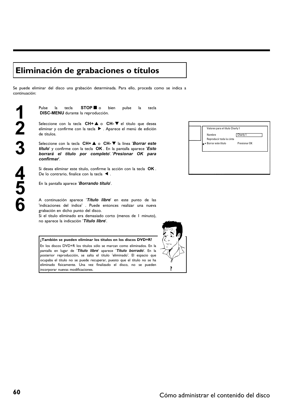 Eliminación de grabaciones o títulos | Philips DVDR615-17B User Manual | Page 166 / 189