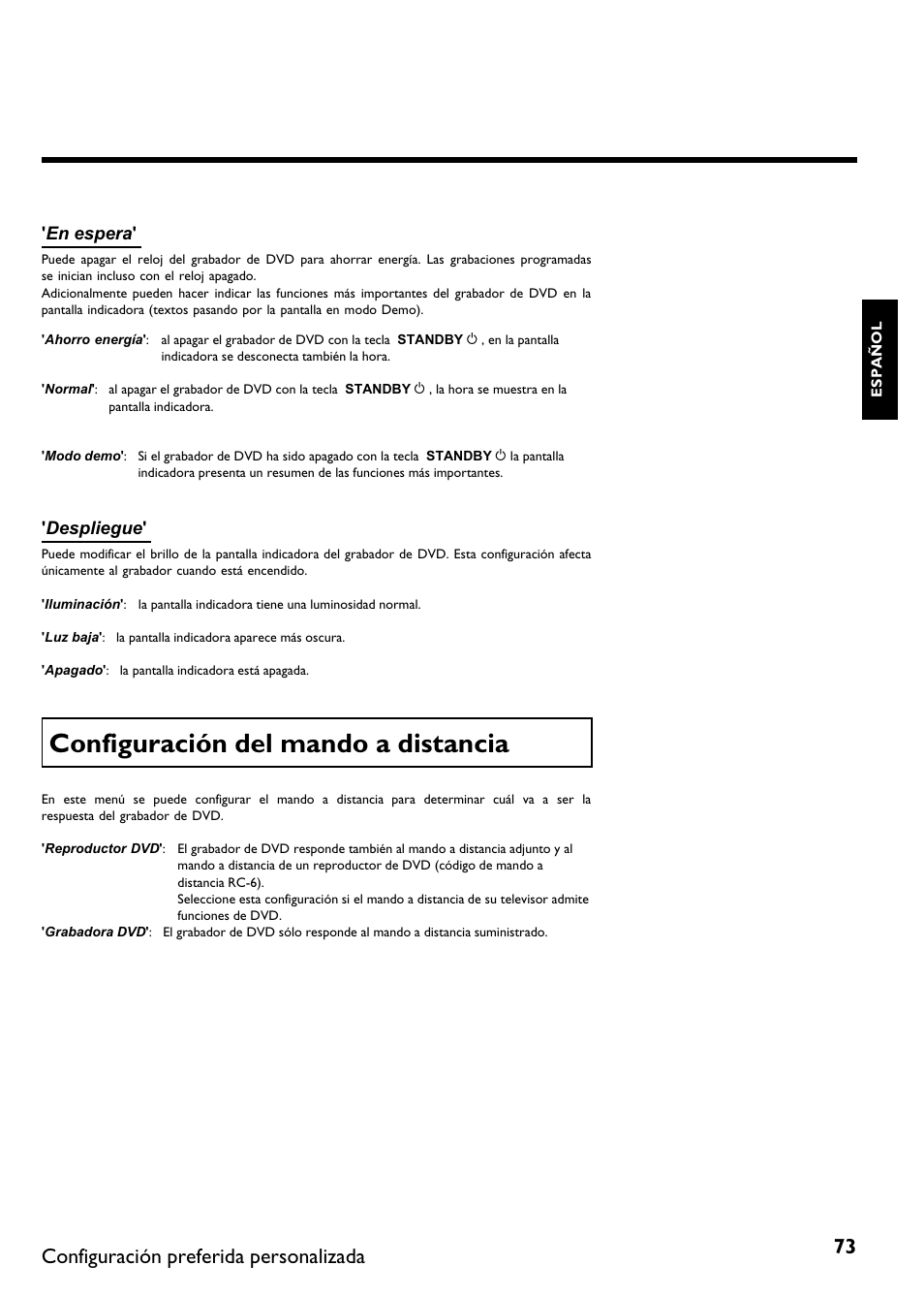 Configuración del mando a distancia, Configuración preferida personalizada | Philips DVDR615-17B User Manual | Page 179 / 189