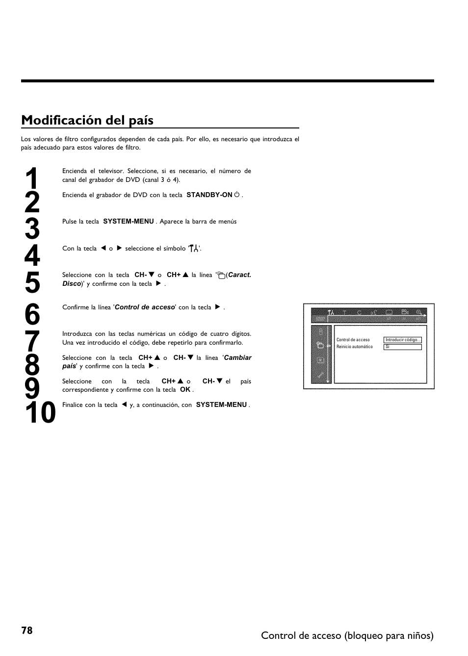 Modificación del país | Philips DVDR615-17B User Manual | Page 184 / 189