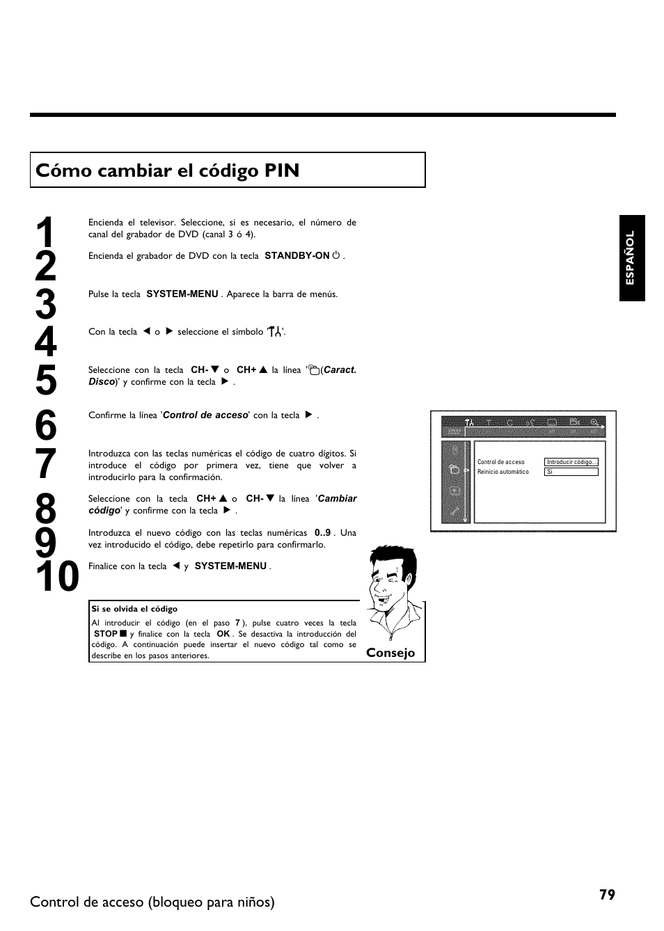 Cómo cambiar el código pin | Philips DVDR615-17B User Manual | Page 185 / 189