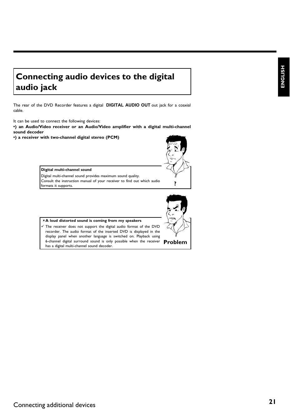 Connecting audio devices to the digital audio jack, Connecting additional devices | Philips DVDR615-17B User Manual | Page 33 / 189