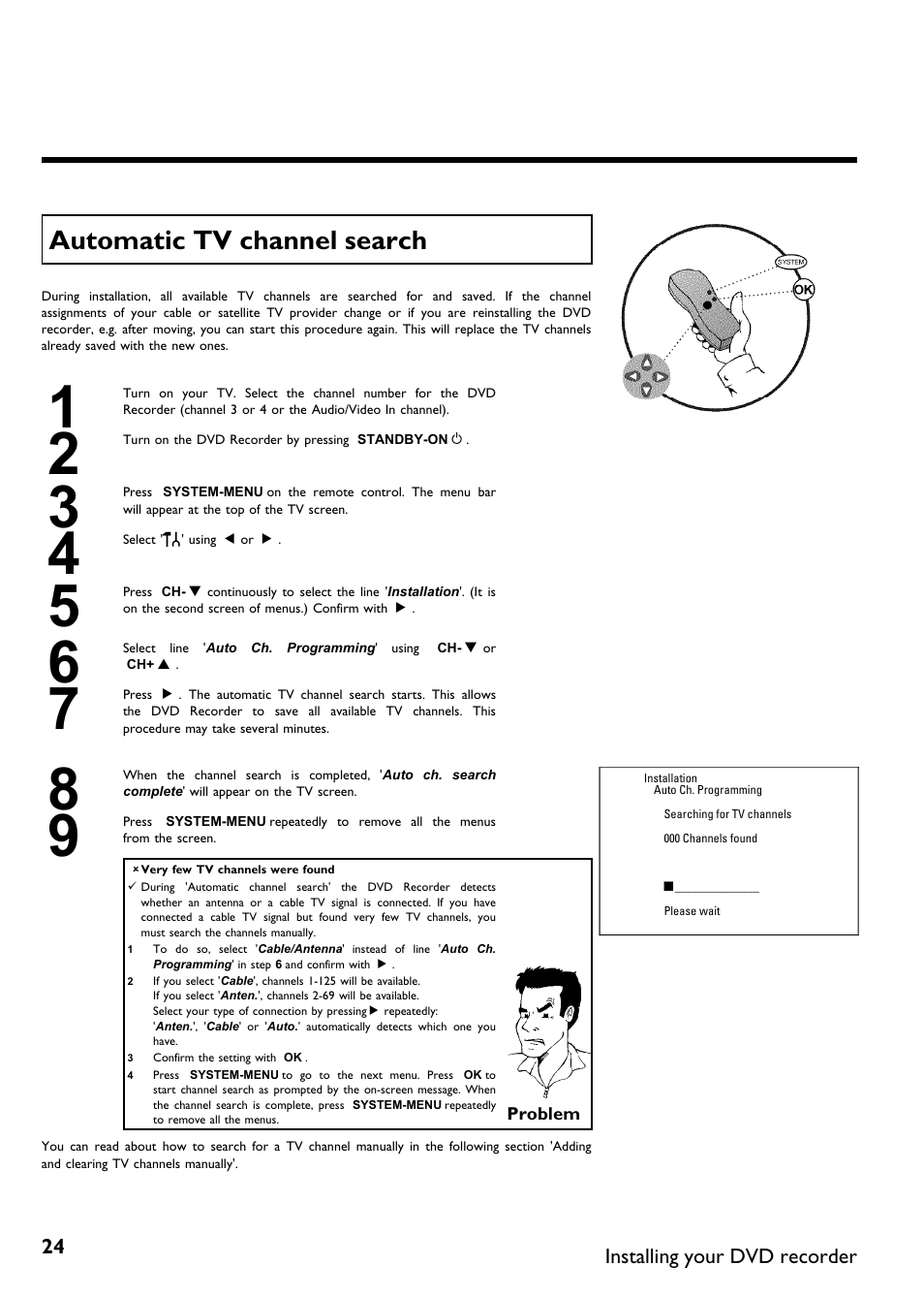 Automatic tv channel search | Philips DVDR615-17B User Manual | Page 36 / 189