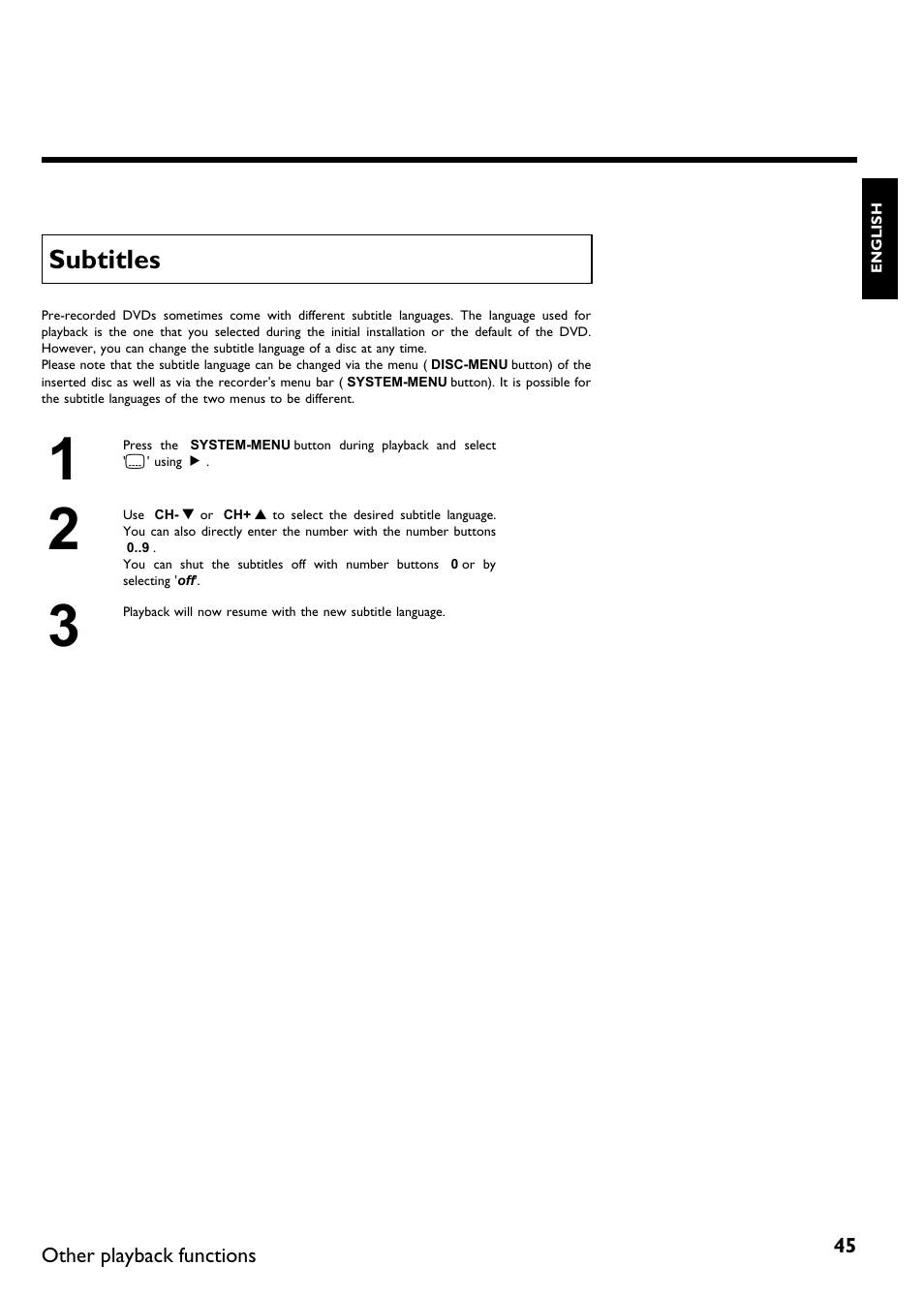 Subtitles | Philips DVDR615-17B User Manual | Page 57 / 189