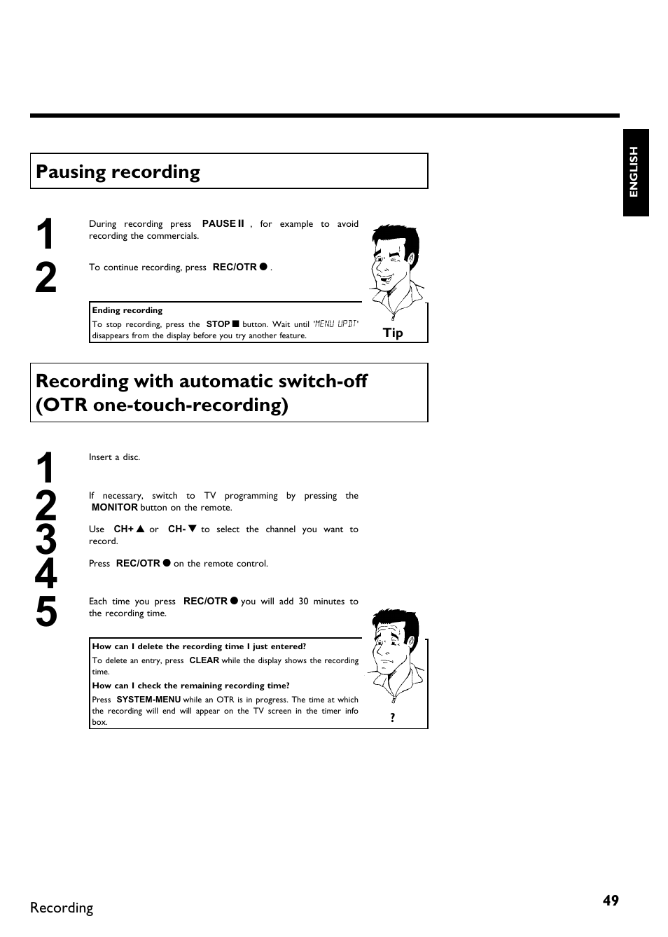 Pausing recording | Philips DVDR615-17B User Manual | Page 61 / 189