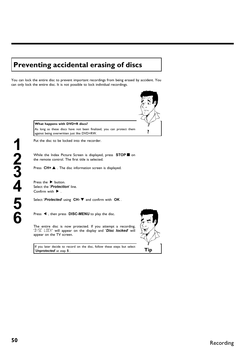 Preventing accidental erasing ofdiscs | Philips DVDR615-17B User Manual | Page 62 / 189