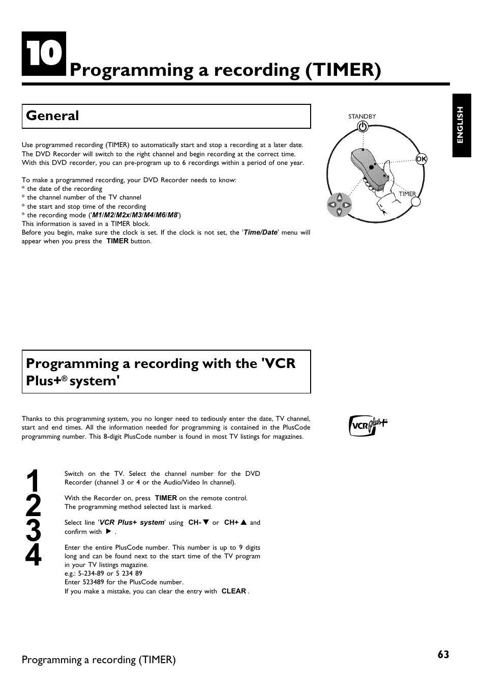 Programming a recording (timer) | Philips DVDR615-17B User Manual | Page 75 / 189