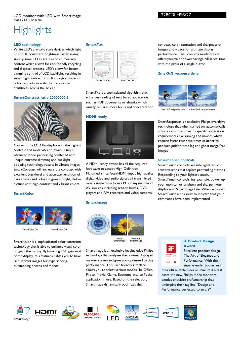 Highlights | Philips 228C3LHSB-27 User Manual | Page 2 / 3