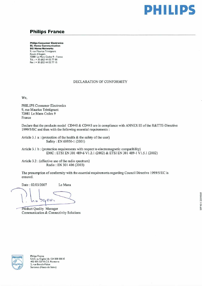 Philips CD4453B-37 User Manual | 1 page