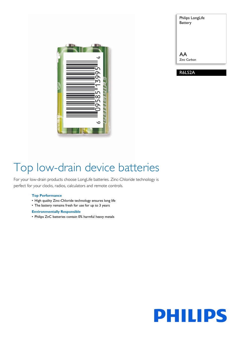 Philips R6LS2A-27 User Manual | 2 pages