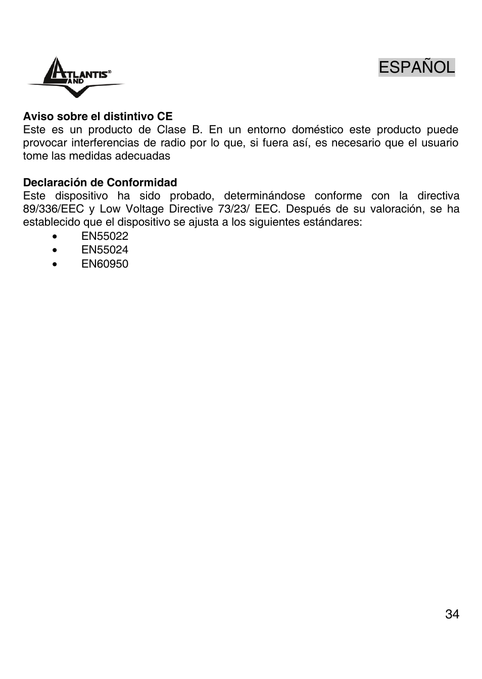 Español | Atlantis Land A02-G16 User Manual | Page 33 / 42