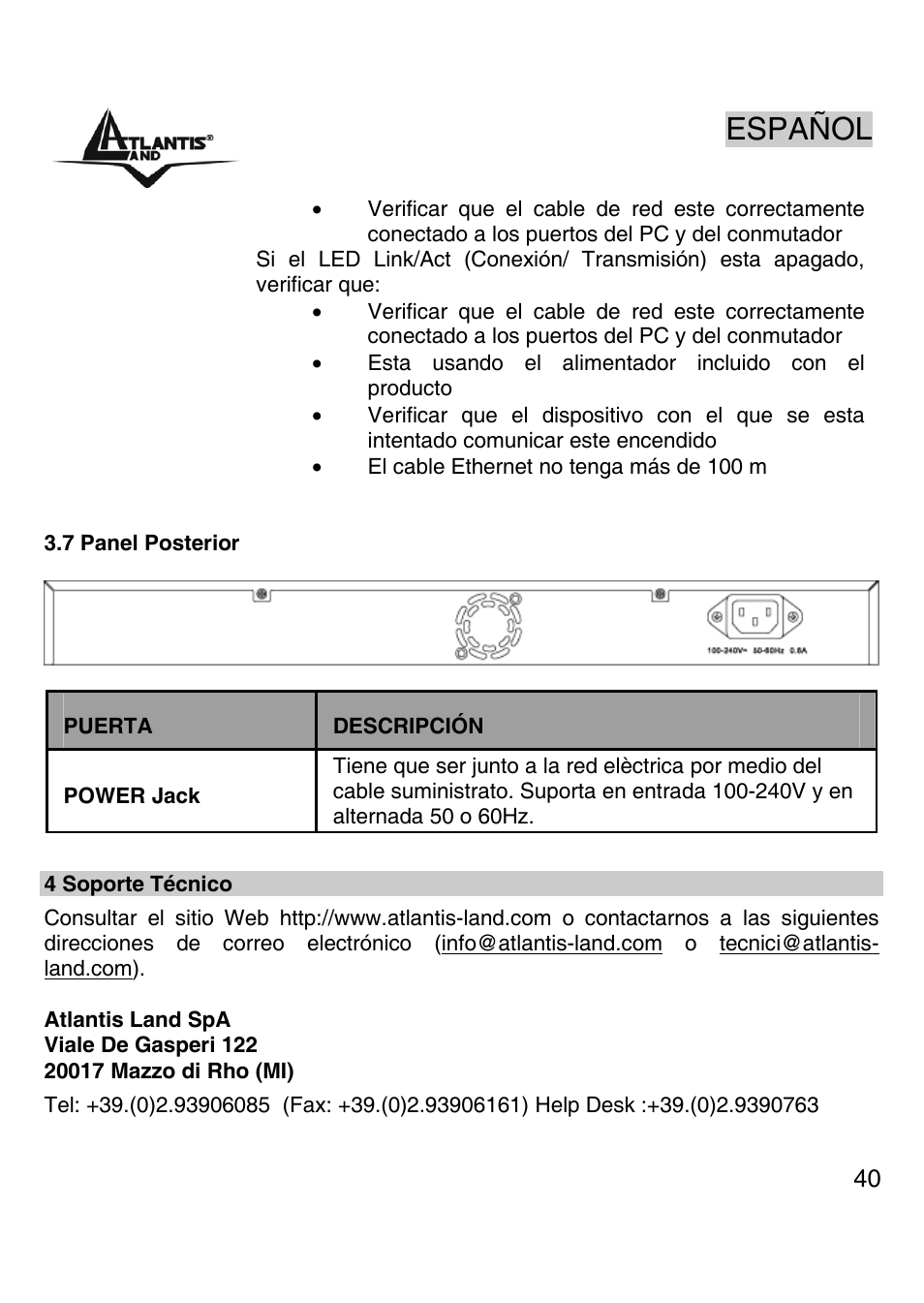Español | Atlantis Land A02-G16 User Manual | Page 39 / 42