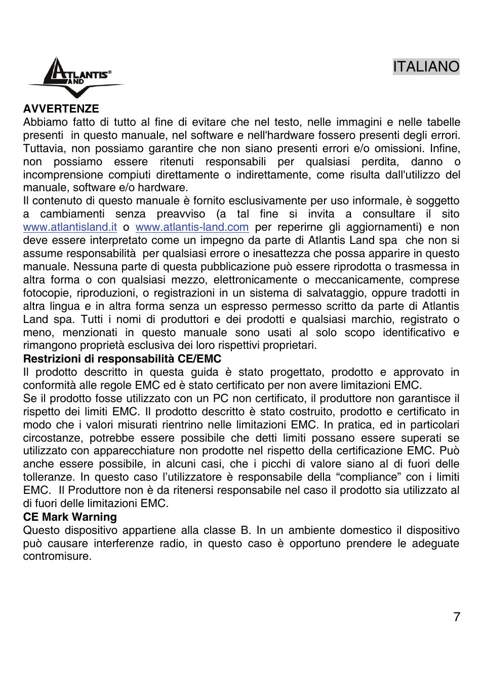Italiano | Atlantis Land A02-G16 User Manual | Page 6 / 42