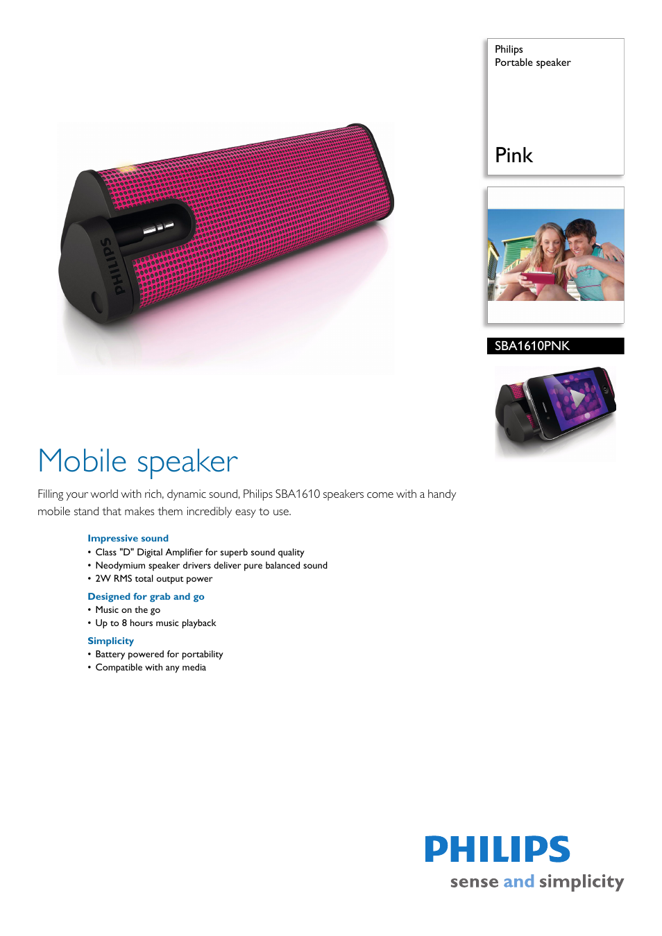 Philips SBA1610PNK-00 User Manual | 2 pages