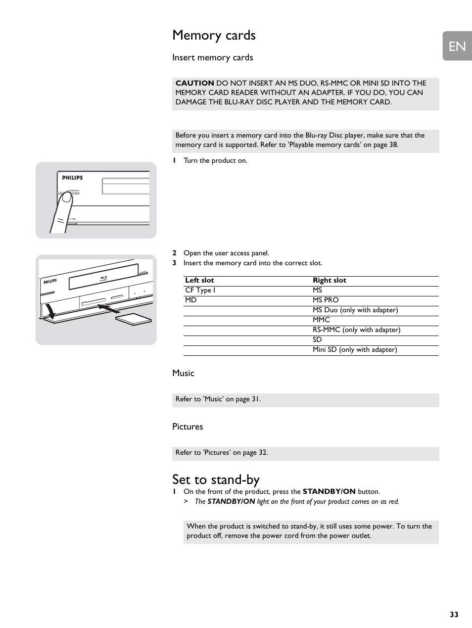 Set to stand-by | Philips BDP9000-37E User Manual | Page 33 / 69