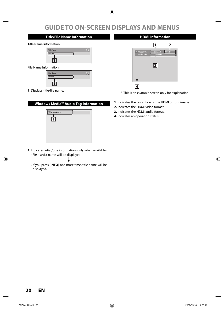 Guide to on-screen displays and menus, 20 en 20 en | Philips DVDR3475-37 User Manual | Page 20 / 96