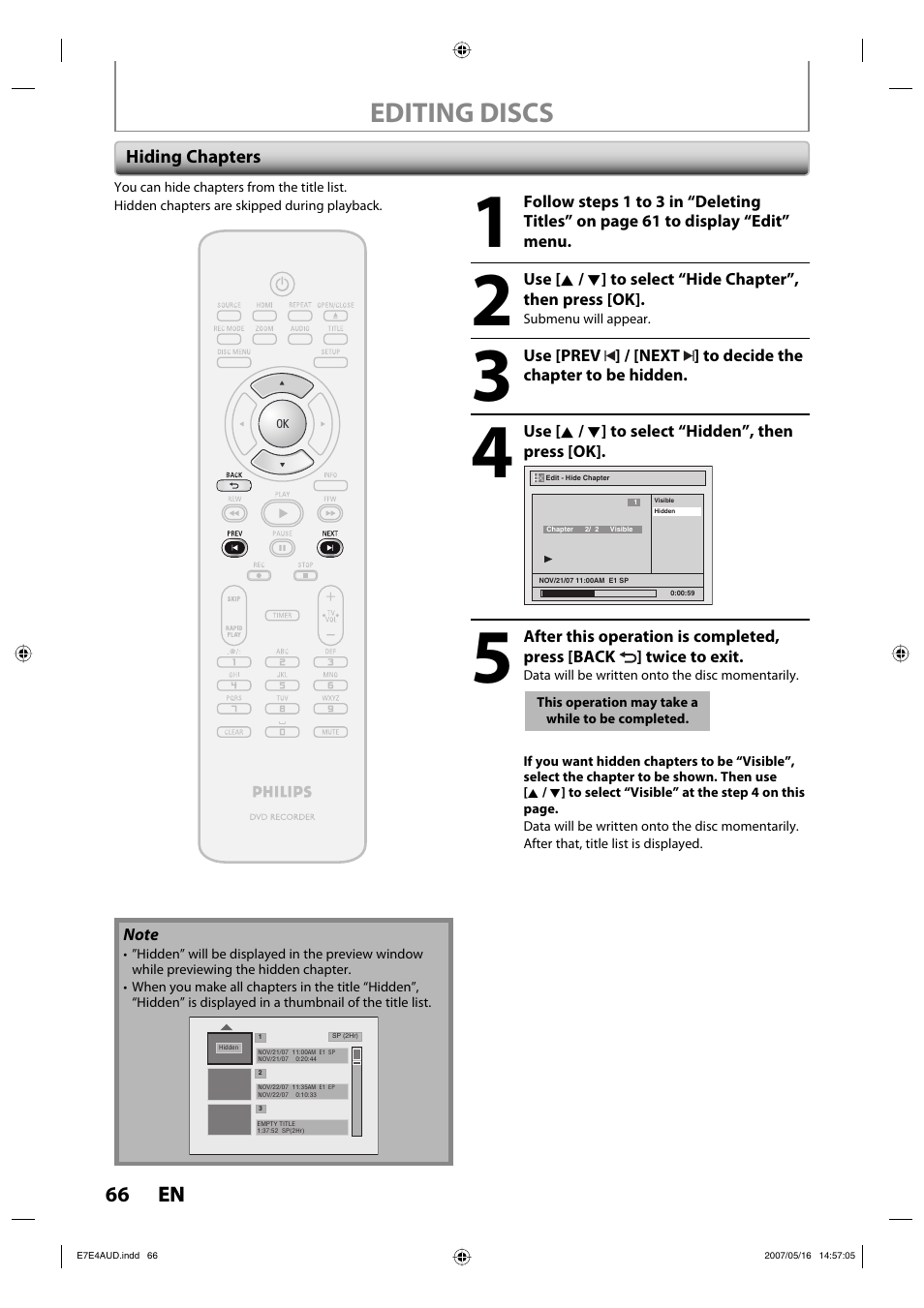 Editing discs | Philips DVDR3475-37 User Manual | Page 66 / 96
