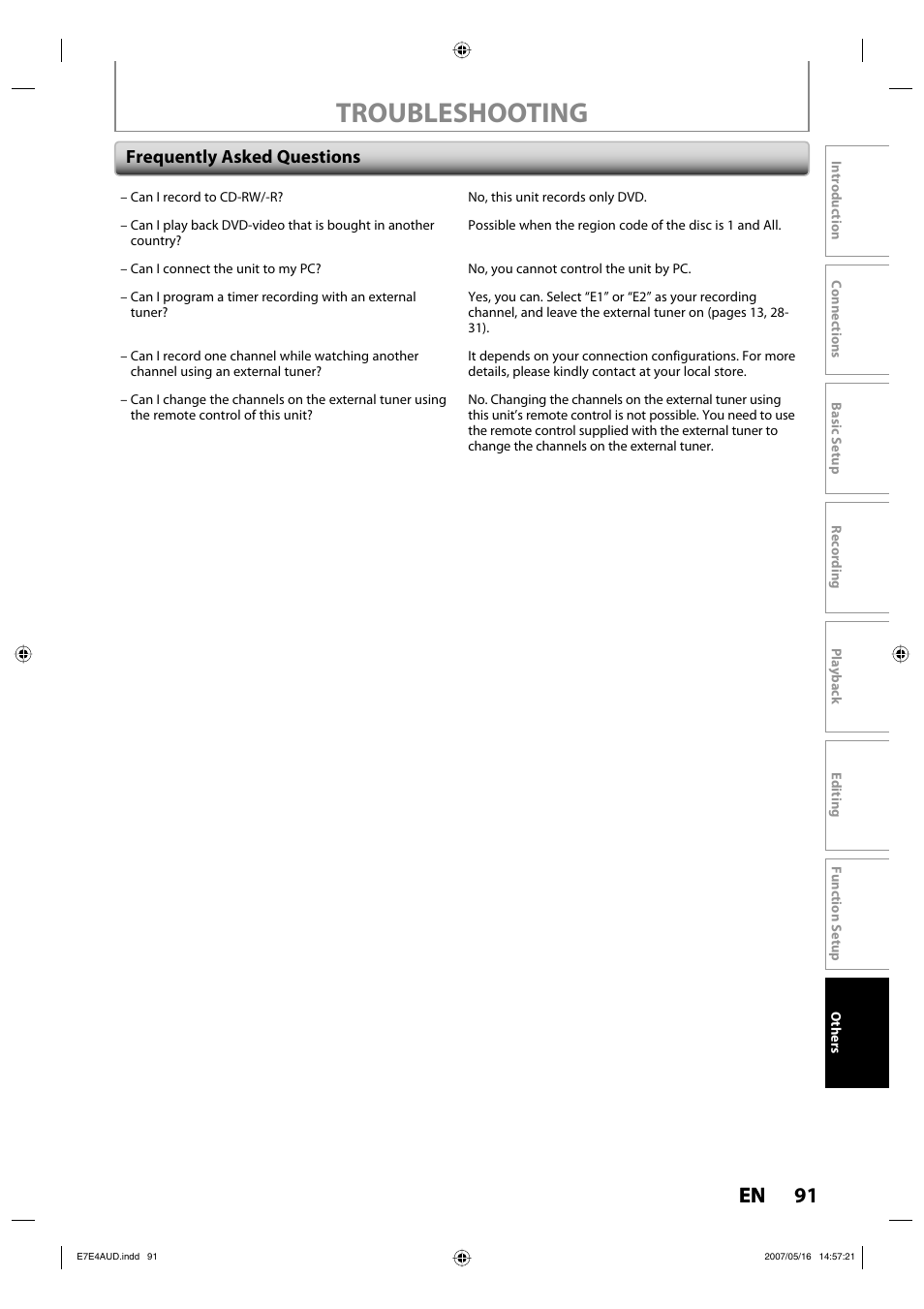 Troubleshooting, 91 en, Frequently asked questions | Philips DVDR3475-37 User Manual | Page 91 / 96
