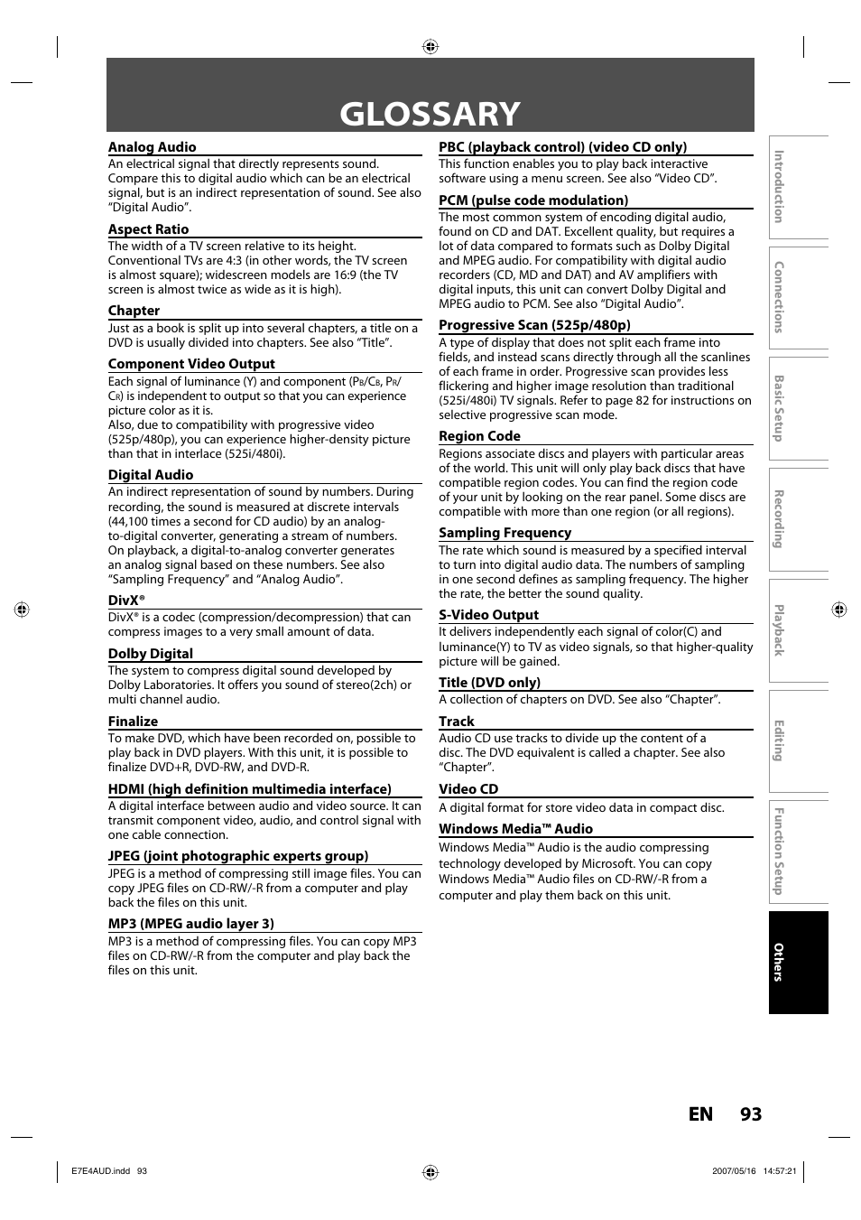 Glossary, 93 en | Philips DVDR3475-37 User Manual | Page 93 / 96