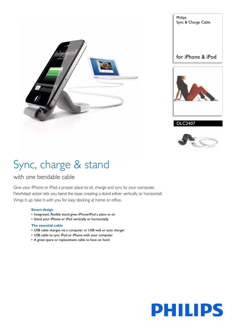 Philips Sync & Charge Cable DLC2407 for iPhone & iPod User Manual | 2 pages