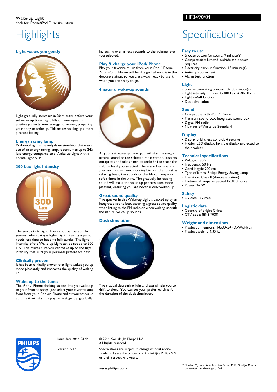 Highlights, Specifications | Philips HF3490-01 User Manual | Page 2 / 2