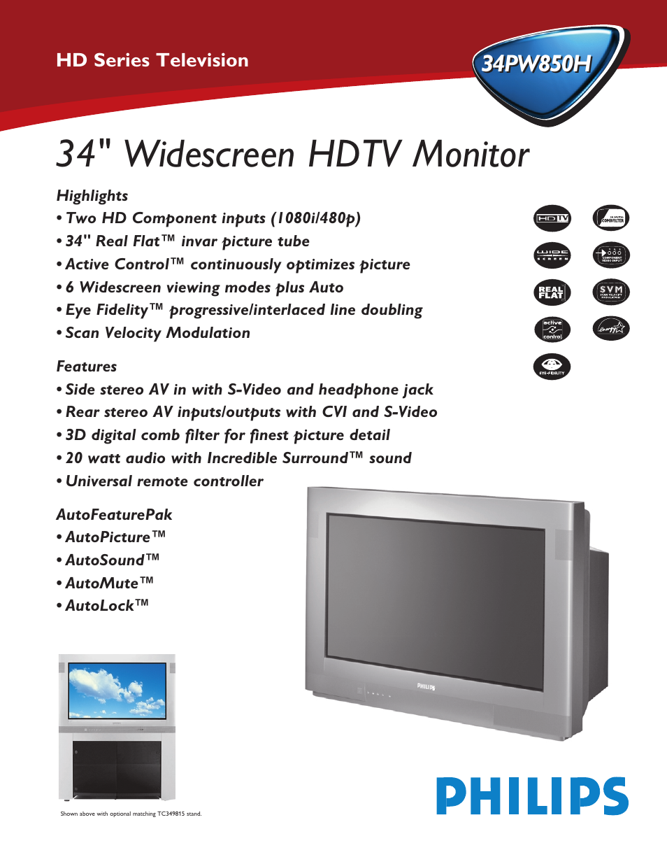 Philips 34PW850H User Manual | 2 pages