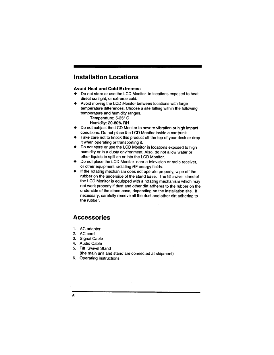 Installation locations, Avoid heat and cold extremes, Accessories | Philips 14L4521599 User Manual | Page 8 / 29